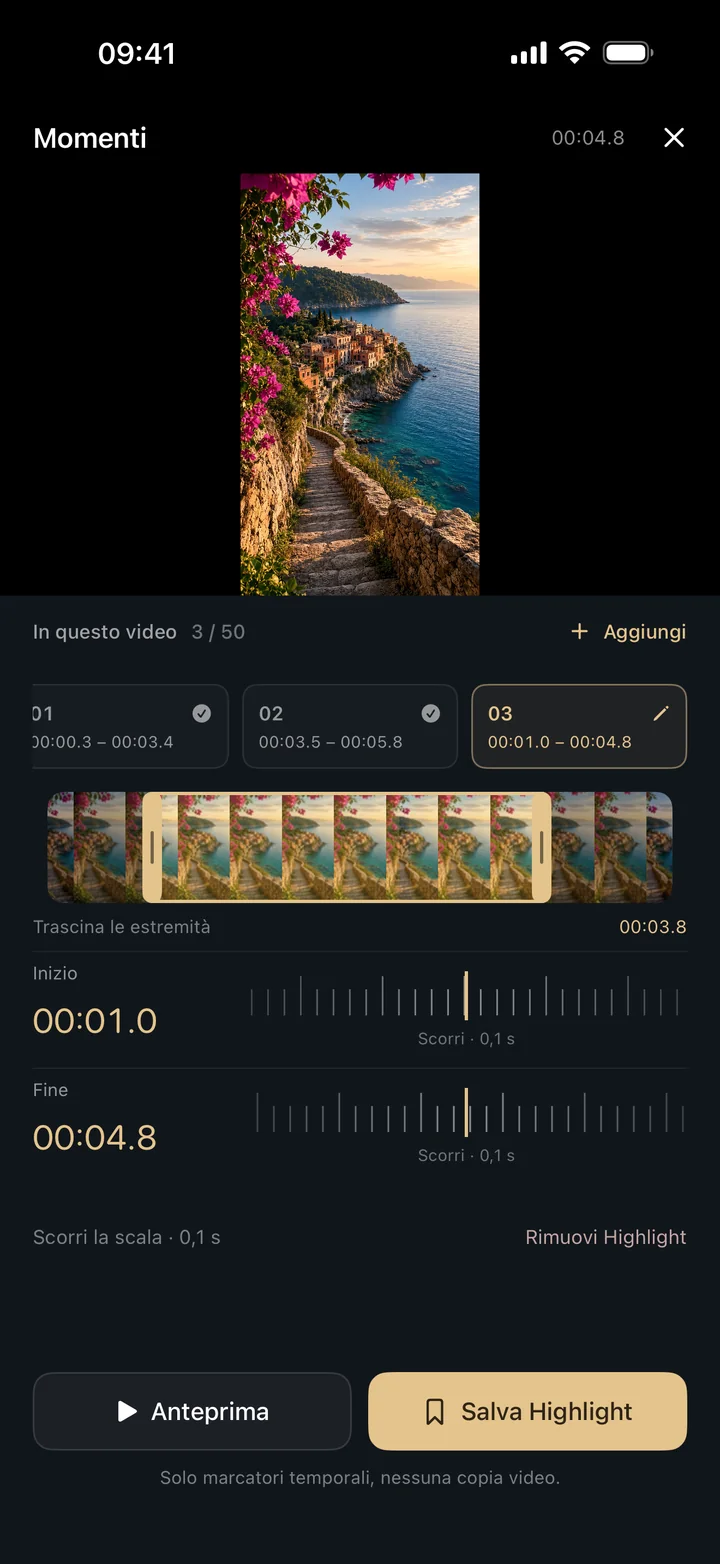 Adjusting the start and end of a Highlight.