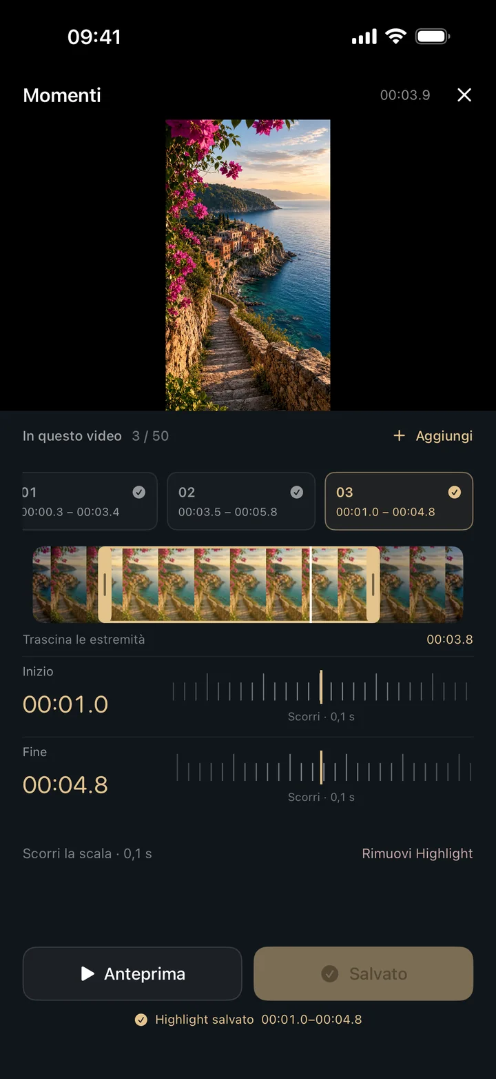A saved Highlight with its start and end time.